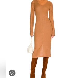 RAG & BONE THE KNIT RIB BIAS CAMEL COLOR MIDI SHEATH DRESS SZ XS